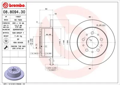 BREMBO 08.8094.30 Fren Dıskı Arka 280mm Fıat  Ducato 2.3jtd 2.0jtd 2.8jtd / Peugeot  Boxer 2.2hdı 2.8hdı  4249K7 986479C10 DDF1653 230237520 424930 51848616 51848617 424931 BG4061 F2014PR