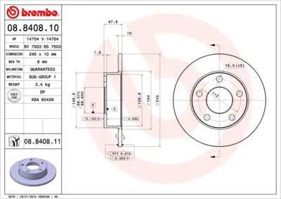 BREMBO 08.8408.11 Arka Fren Dıskı-245×10 5×112 Vw Passat 00-05  Audı A4 95-01 8D0615601A BD787 DDF952C1 204763 D1399 92088503 BG3381 WN1189 651300 ADV184337