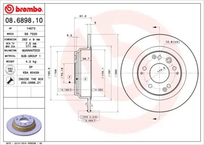 BREMBO 08.6898.10 Fren Dıskı Arka Duz-282-5-Honda  Legend 96/11/Shuttle 94/02   BD1048 24010901321 14673 NBD516 RT1135GLT3 LVBD913Z 42510SP0000 8631126060 42510SJA010 42510SJA000