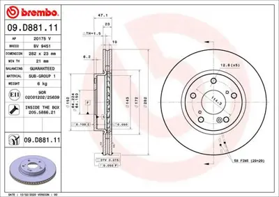 BREMBO 09.D881.11 Fren Dıskı On Havalı Kaplamalı Honda Cıvıc 2017- 45251TBAA00 92297103 DDF1539C DSK2432 BS8530C 521669 MBC030146 PBD8510 986T16918 8511056980