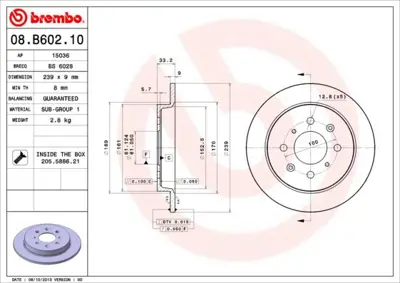BREMBO 08.B602.10 Fren Dısk Arka Duz 239-4  Honda  Jazz Cıty 09 - 12  42510TF0000 45583C 5815312672 MRD2417 BG4334C RT1886GL 8B60210 31155230063PD 522159 ADC0573
