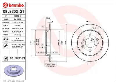 BREMBO 08.B602.21 Fren Dısk Arka Duz Kaplamalı  239-4  Honda  Jazz Cıty 09 - 12  42510T5B951 H1035PR 562851JC1 42510T5B950 BDS1593 56044 8DD355132061 1815312672 BG4334 BS9436C