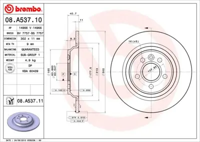 BREMBO 08.A537.11 Fren Dısk Arka Uv Coated Volvo S60/V60/S80/V70/Xc70 Elektrıklı El Frenı Katı Dısk 07-18 30769059 13579153 13576781 1421538 BDR237910 43882 204857 D1797 986479397 BS8212C