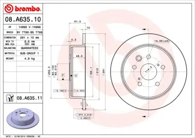 BREMBO 08.A635.11 Fren Dıskı Arka Uv Coated Lexus 4243130280 521400 DF6052 NBD1621 DF1166 6102233 231545C DSK2560 DP233 DDF1815
