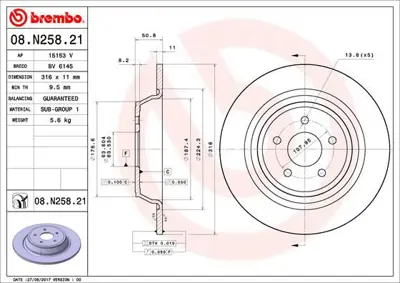 BREMBO 08.N258.21 Fren Dıskı Arka 316 Mm Uv Coated Ford Kuga Mondeo DG9C2A315CD 18152025102 2008440 MDC2809C 986479D86 92292503 8N25821 18153125102 DG9Z2C026B 250137820