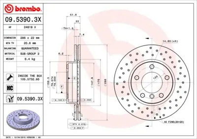 BREMBO 09.5390.3X Fren Dıskı  Bmw E36-E46 On Havalı  Delıklı 34116855153 BG2623C 9539034 92055605 6766239 10304647 BR979EURO 78BD06742 8DD355123721 8DD355102581