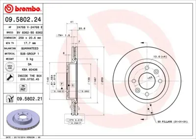 BREMBO 09.5802.21 Fren Dıskı On Orta  Uv Coated Renault Clıo Iı Kangoo Iı Logan R19 1.8 Megane I Mcv Symbol Sandero 8201464598 9580210 7701204828 D614410 7701205653 7700842131 DDF1096C 6110551 561997S R1301V