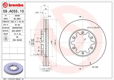 BREMBO 09.A055.10 Fren Dıskı On Nıssan Patrol 40206VB001 9A05510 92138300 986479359 BR6784C 692510 NBD1136 202265 D692510 BDM705120