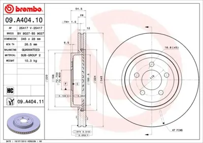 BREMBO 09.A404.11 Fren Dıskı On On  Uv Coated 345-5chrysler R300 C Lx  04-12 4779197AA 5154118AB 4779197AD K04779197AE K04779197AC K04779197AG DDF1765 5154118AD 5154118AC 4779197AG