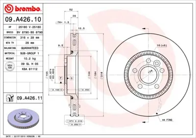 BREMBO 09.A426.11 Fren Dıskı On Uv Coated Landrover Freelander 2 L359 2.0 Sı4 4×4 6G9N2C375DC 6G9N2C375DA 1405509 60201441SX 30769061 LR027107 92162303 DIL05 ADC1251V 610371152
