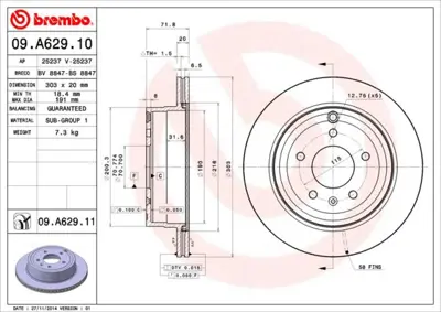 BREMBO 09.A629.10 Fren Dıskı Arka Havalı Chevrolet  Captıva 07/12/Opel  Antara 07/12  V4080004 4804637 96625873 BG4069 AC3170D 5561178J02 20968395 4801857 DDF1660 BS7148