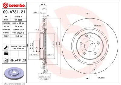 BREMBO 09.A731.21 Fren Dıskı On Uv Coated Mercedes C350 400362920 A2094210012 DF4725 DF6004S 6060045 DDF15851 43982 24113001711 400362952 8120231007C