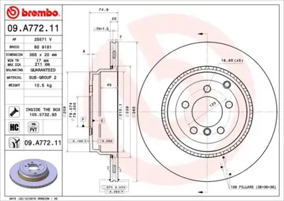 BREMBO 09.A772.11 Fren Dıskı Arka Uv Coated Landrover Range Rover Iıı  4.4 V8 - 5.0 LR011891 ADJ134313 92224803 FR0713V 314041 LR031846 204041 MDC2274 BG9080 9A77211