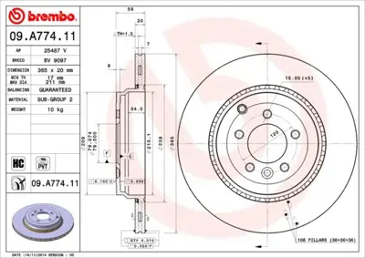 BREMBO 09.A774.11 Fren Dıskı Arka Uv Coated Range Rover L320 LR016192 BG9082C 53155230007PD BV9097 ADC1281V 6186710 BBD5996S V449 BS9114 PRD6268