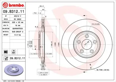 BREMBO 09.B312.11 Fren Dıskı Arka Havalı 326-5 Uv Coated Jaguar  S Tyepe Iı 99-07   Xf 08-15 Xj 03-09  Xk 06-14 C2C25339 18090 ADJ134303 BDR257820 311221 92178003 8DD355115581 V242 C2D26352 BG4202