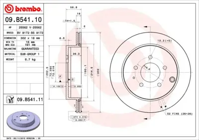 BREMBO 09.B541.11 Fren Dıskı Arka Uv Coated Mazda Cx-7 L52826251 6123710 DF6385 192276 BS7492 ADM543103 DDF1819C 203276 9B54111 24011801501