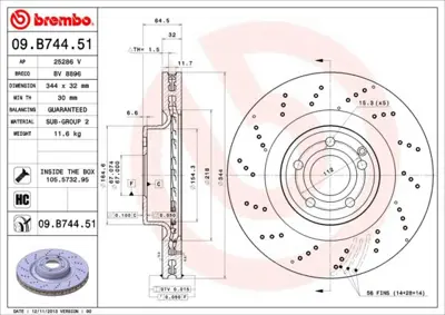 BREMBO 09.B744.51 Fren Dıskı On Uv Coated Mercedes W172-W212 4 Matıc  A0004211612 92224605 400368120 M2088V A1724210212 BDR268220 BV8896 24013201751 197480 1724210212
