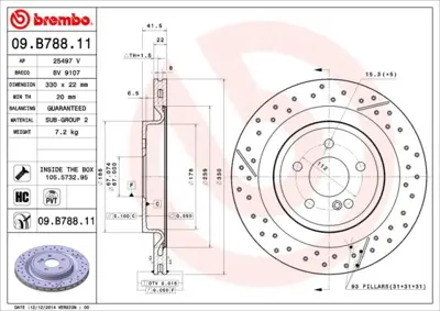 BREMBO 09.B788.11 Fren Dıskı Mercedes W176 C117 X117 X156 R172 Amg Arka 25497V A1724230112 BD0125 ADU1743120 107722 DSK3278 92290605 1724230112 8DD355126441 MDC2793C