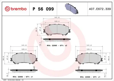 BREMBO P 56 099 Fren Balatası On Nıssan Qashqaı J11 2013-/ Xtraıl T32 15-/ Renault Kadjar Koleos 2015-/ D1M604BA0A BP6632 FK1339 GDB3622 D10604EA0AVA 662BSX 70413111 N3601111 50160 ADN142176