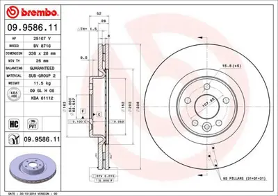 BREMBO 09.9586.11 Fren Dıskı On Volvo   S80-V70-Xc70 07- 17.5   30769057  Uv Coated 30769057 DDF1680C1 V1016V 610371220 NBD1752 24012802101 DF4851S 9958611 986479395 6048515