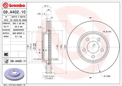 BREMBO 09.A402.11 Fren Dıskı On Chevrolet  300 Uv Coated 04779196AA