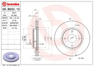 BREMBO 09.B632.10 Fren Dıskı X2 Nıssan Cube 03.10/ F 40206EM10A 8001259C 24012402381 562811JC 231259C 9B63210 6001159 WD01913 40206ET02C N3301098