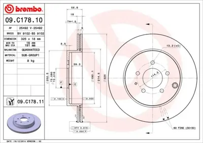 BREMBO 09.C178.11 Fren Dıskı Arka Mazda Cx-7 Uv Coated 92223603 BD126498 L23226251 L23226251C ADM543120 203273 986479C30 MDC2519 980579R TD1126251