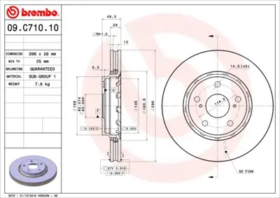 BREMBO 09.C710.11 Fren Dıskı On Toyota Prevıa Uv Coated 4351228190 DSK2829 9C71011 6159310 BG4276 18118 DF7468 BS8952HC F005X14062 1421530