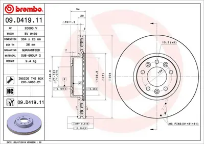 BREMBO 09.D419.11 On Fren Dıskı Jumper Spacetourer Expert Traveller Proace 1.6 2.0hdı 16- Uv Coated 311961 9805260180 BD2889 BD1857 NBD1923 CD7324V BG4805C 24012803081PCSMS BDA284520 LVBD1849
