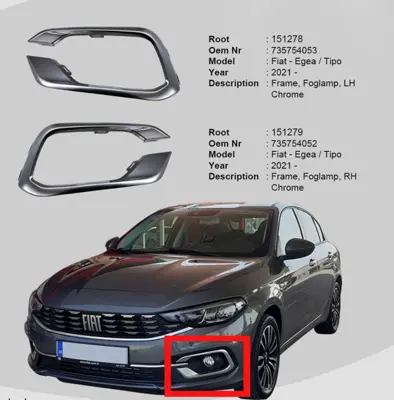 ROOT K151278 Sis Far Çerçevesi - Krom - Sol Fıat Egea 2020- 735754053