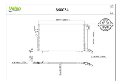 Valeo 860034 Kondenser Cıtroen Berlıngo / Zx - Peugeot 306 / Partner 721B21 7004110 6455Q9 8FC351036161 10943 96269251 35806 101590 500144 6455R0