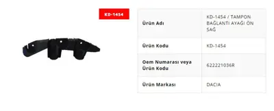 KAYA 1454 Tampon Baglantı Ayagı On Sag Renault Duster 622221036R