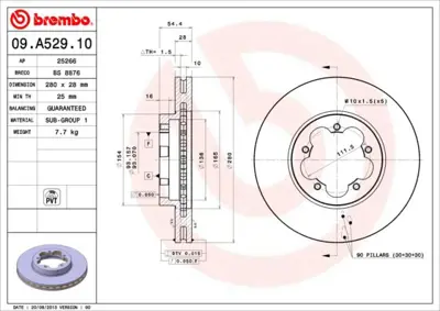 BREMBO 09.A529.10 Fren Dıskı On 280mm O.Ceker  Ford   Transıt 2.2tdcı V347 06- 6C111125BA 1547061 ADF124342 24012801561 MDC1759 BDC5523P WGR15541 NBD1388 F1017VR YH20550