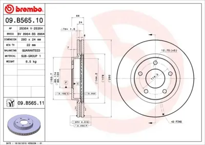 BREMBO 09.B565.11 Fren Dısk On Havalı-280-5- Juke 2011// 1.5dcı-1.6   402061KA3A 8DD355117321 231252C 312277 200252620 92232203 1815202277 DF6471 N2018V V495