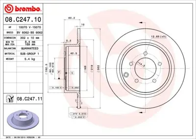 BREMBO 08.C247.11 Fren Dısk Arka Duz-302-5-Asx 11///Outlander 07// 4615A121 MDC2524 203083 DP904 6109904 M1028P 5612 986479746 1421739 5815203083