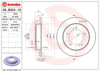 BREMBO 08.B304.10 Fren Dıskı On Duz-289-5-Suzukı  Jımny  1.3  01/  5521176J00 6149000 D6149000 1421632 DF7839 J3308015 986479B09 BS7752 8DD355117941 N3308026