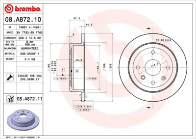 BREMBO 08.A872.10 Fren Dısk Arka Duz 258-4-Chevrolet  Lacettı 04/10  96549630 562882BC 812021108 DF7381 230953 MDC1900 DDF1606PD 986AB6863 205011 9939090