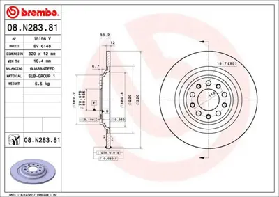 BREMBO 08.N283.81 Fren Dıskı Arka Jeep Cherokee 4779886AB 92304103 RT12063GLT6 6178300 BG4961C 8N28381 D6178300 18706 MDC2874C 319336