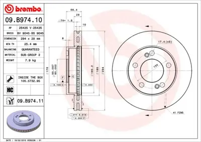 BREMBO 09.B974.11 Fren Dıskı On Havalı-294-5-Ssangyong  Actyon 06/12/Kyron 06/12  70918050 5815205703 4144109100 DBD1627 6282818 4144109110 192270SPORT DIS03 986479C31 190065