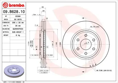 BREMBO 09.B628.10 Fren Dısk On Hava Kanallı 296-6 Nıssan  Navara 05/11/Pathfınder 05/11 16 Jant 40206EB300 5815202275 9B62510 BS7373 BD4200 8DD355119172 BS8978 402069BE0A 17887 BN0617