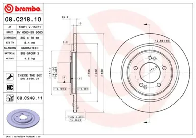 BREMBO 08.C248.11 Fren Dıskı Arka Kaplamalı Hyundaı I40    17 - 18 Jant 584113Z700 24011003691 FR0778 DPH10 8C24811 N3310522 563001JC 92239203 PRA087 6143700