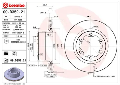 BREMBO 09.D352.21 Arka Fren Dıskı Vw Crafter 2N0615601B ADC5010V AND7292 MDC2883C 56058 92305803 BDS2084 355132201 174452 DSK3848