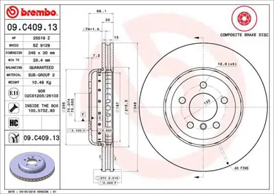 BREMBO 09.C409.13 Fren Dıskı On F10/F12/F13 34116775277 9C40913 24013002181SETMS RD01528 BG9154BC BS9318HC B2070VBR 2421587 24013002181PRPCSMS D1995