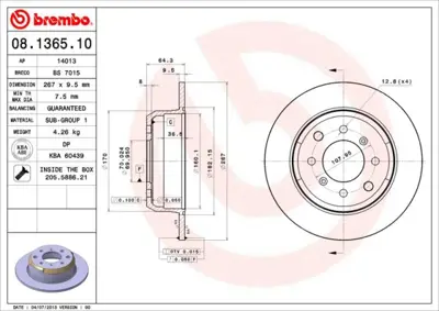 BREMBO 08.1365.10 Fren Dıskı Arka Standard Alfa Romeo 60516948 50101 98200062301 409101 1054826215 24010901011 BG2317 NBD752 520335 10541524215
