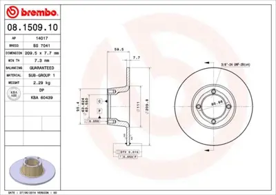 BREMBO 08.1509.10 Fren Dıskı On Standard Austın 14017 32722130 BS7041 BG2008 561020B 8150910 561020J DF7583 DSK266 BTA383
