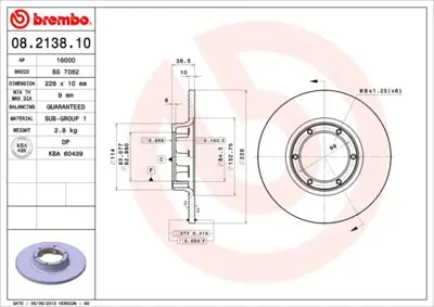 BREMBO 08.2138.10 Fren Dıskı On Arka Standard Renault 5141 7701466540 140469 15100 4443 2677509150 203901 D826 6010053 BSF1026