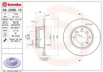 BREMBO 08.2286.10 Fren Dıskı On Arka Standard Saab 8904575 BG112 5297401P 624800 BS2480 986478116 AC2283D 5815204102 5402 561055B
