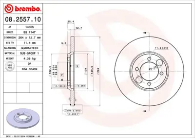 BREMBO 08.2557.10 Fren Dıskı Arka Standard Jaguar C46113 561208J BG2508 8255714 DDF0341 C26779 C20326 8255710 DDF034 201216