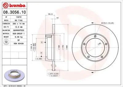 BREMBO 08.3056.10 Fren Dıskı On Standard Peugeot 15314 BS3283 830561 424669 1360714 DDF0611 642710 24011401071 6282 BG480