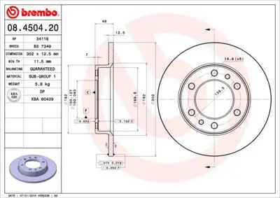 BREMBO 08.4504.20 Fren Dıskı On Standard Toyota 15989 4351260060 CBR108 53608 T2381P 800364 413105 561435B DF29364 92063400